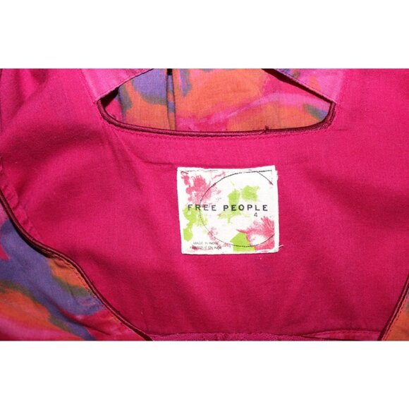 FREE PEOPLE Bohemian Floral 100% Cotton Summer Dress in Fuchsia - Size 4 - Picture 8 of 11